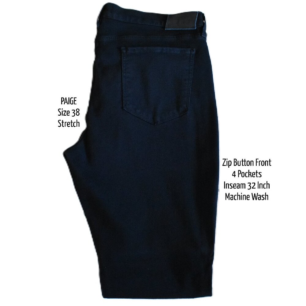 PAIGE Jeans Waist 38 Inch Inseam 32 Inch Black Zip Front Machine Wash